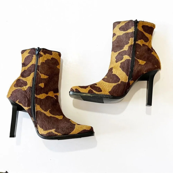 Vintage Giraffe Print Square Toe Boots Size 40 EU Hair on Hide Timeless Brazil - Picture 12 of 12